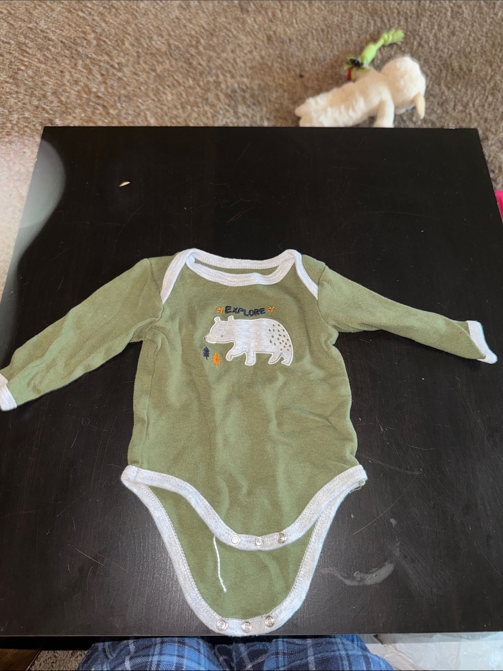 Green 'Explore' Bear Long-Sleeve Baby One-Piece Bodysuit